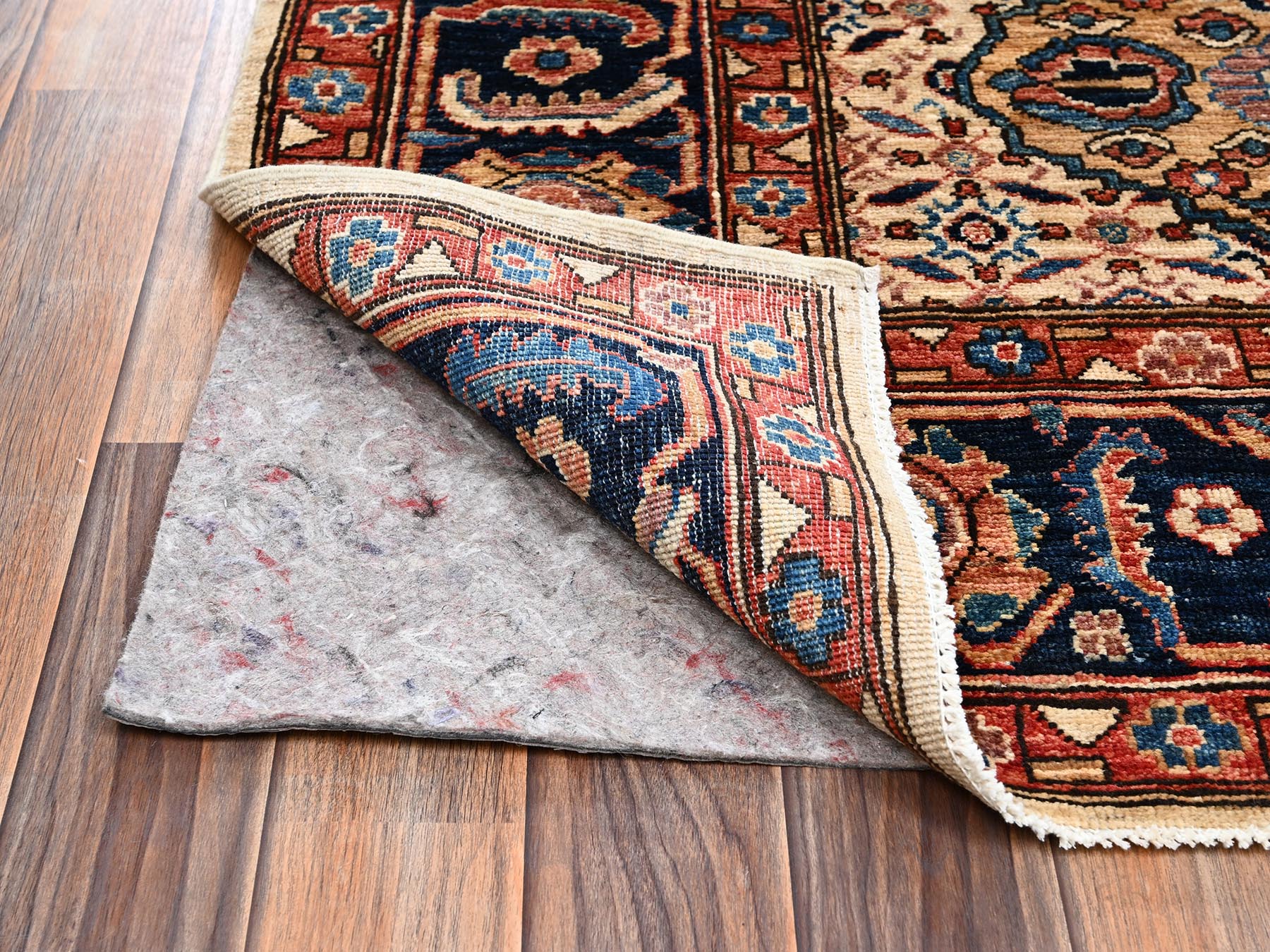 Senneh Tribal & Geometric hand-knotted wool runner in Ivory & Midnight Blue, 4' x 16'1" — SKU O02423 (view 3)