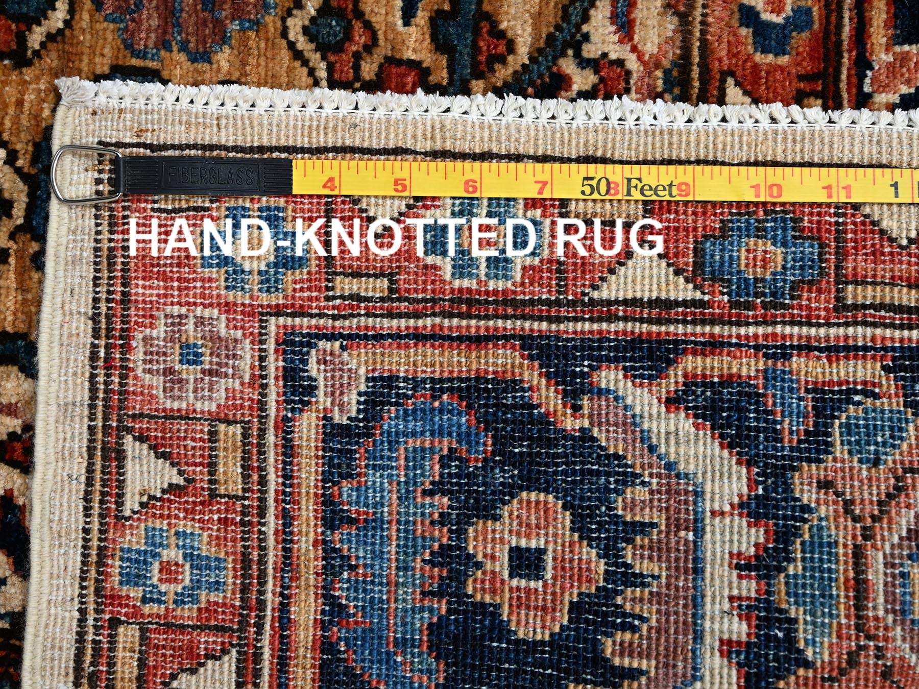 Senneh Tribal & Geometric hand-knotted wool runner in Ivory & Midnight Blue, 4' x 16'1" — SKU O02423 (view 7)