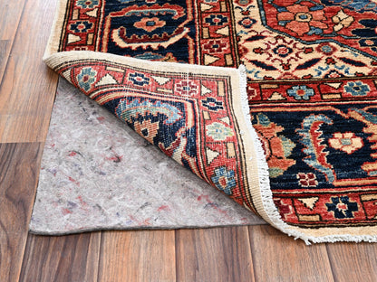 Senneh Tribal & Geometric hand-knotted wool runner in Ivory & Midnight Blue, 4'1" x 11'10" — SKU O02424 (view 3)