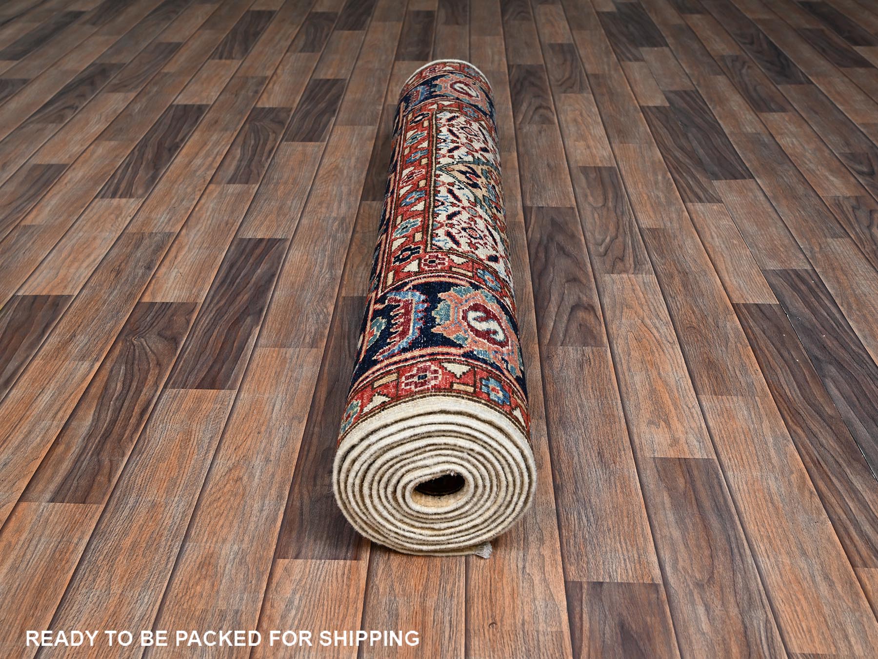 Senneh Tribal & Geometric hand-knotted wool runner in Ivory & Midnight Blue, 4'1" x 11'10" — SKU O02424 (view 5)
