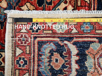 Senneh Tribal & Geometric hand-knotted wool runner in Ivory & Midnight Blue, 4'1" x 11'10" — SKU O02424 (view 7)