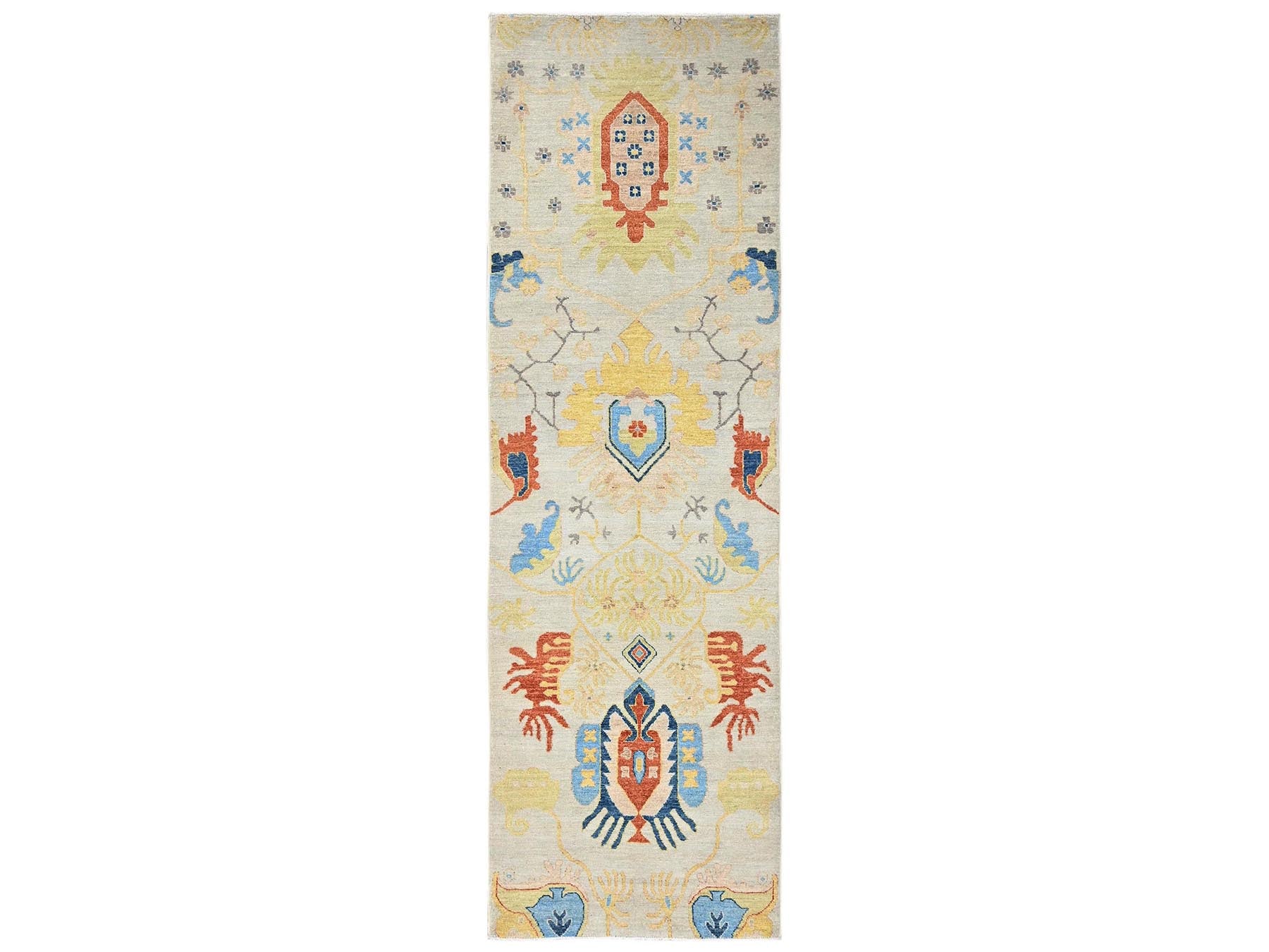 Heriz Tribal & Geometric hand-knotted wool runner in Green, 3' x 9'9" — SKU O02426