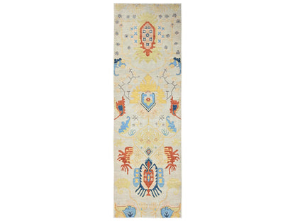 Heriz Tribal & Geometric hand-knotted wool runner in Green, 3' x 9'9" — SKU O02426