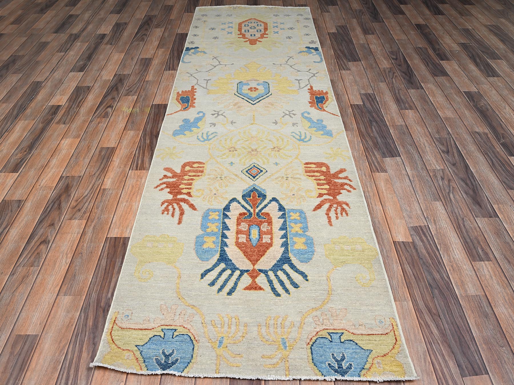 Heriz Tribal & Geometric hand-knotted wool runner in Green, 3' x 9'9" — SKU O02426 (view 2)