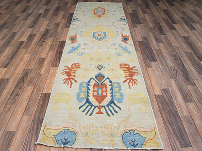Heriz Tribal & Geometric hand-knotted wool runner in Green, 3' x 9'9" — SKU O02426 (view 2)