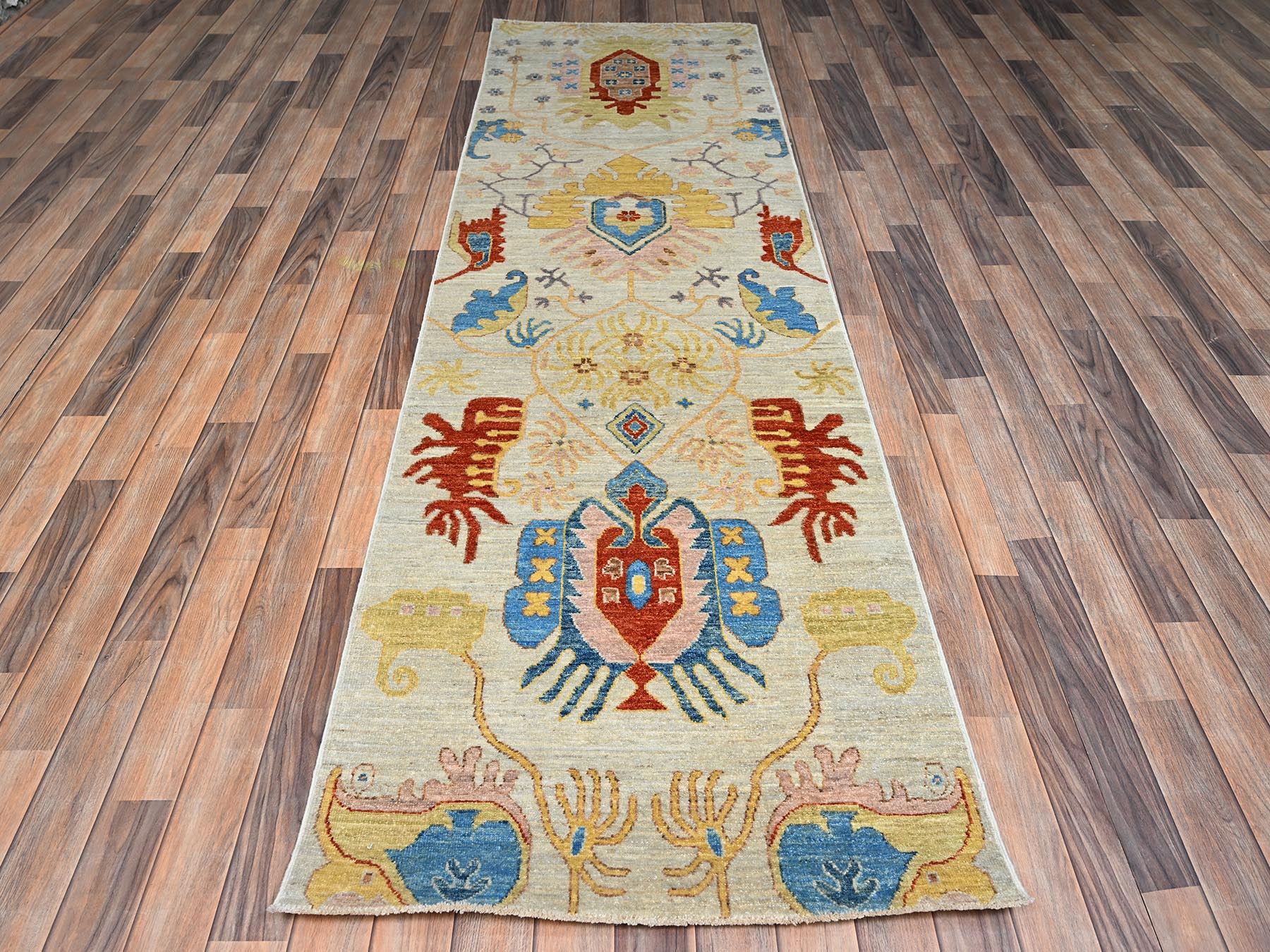 Heriz Tribal & Geometric hand-knotted wool runner in Green, 2'11" x 9'9" — SKU O02427 (view 2)