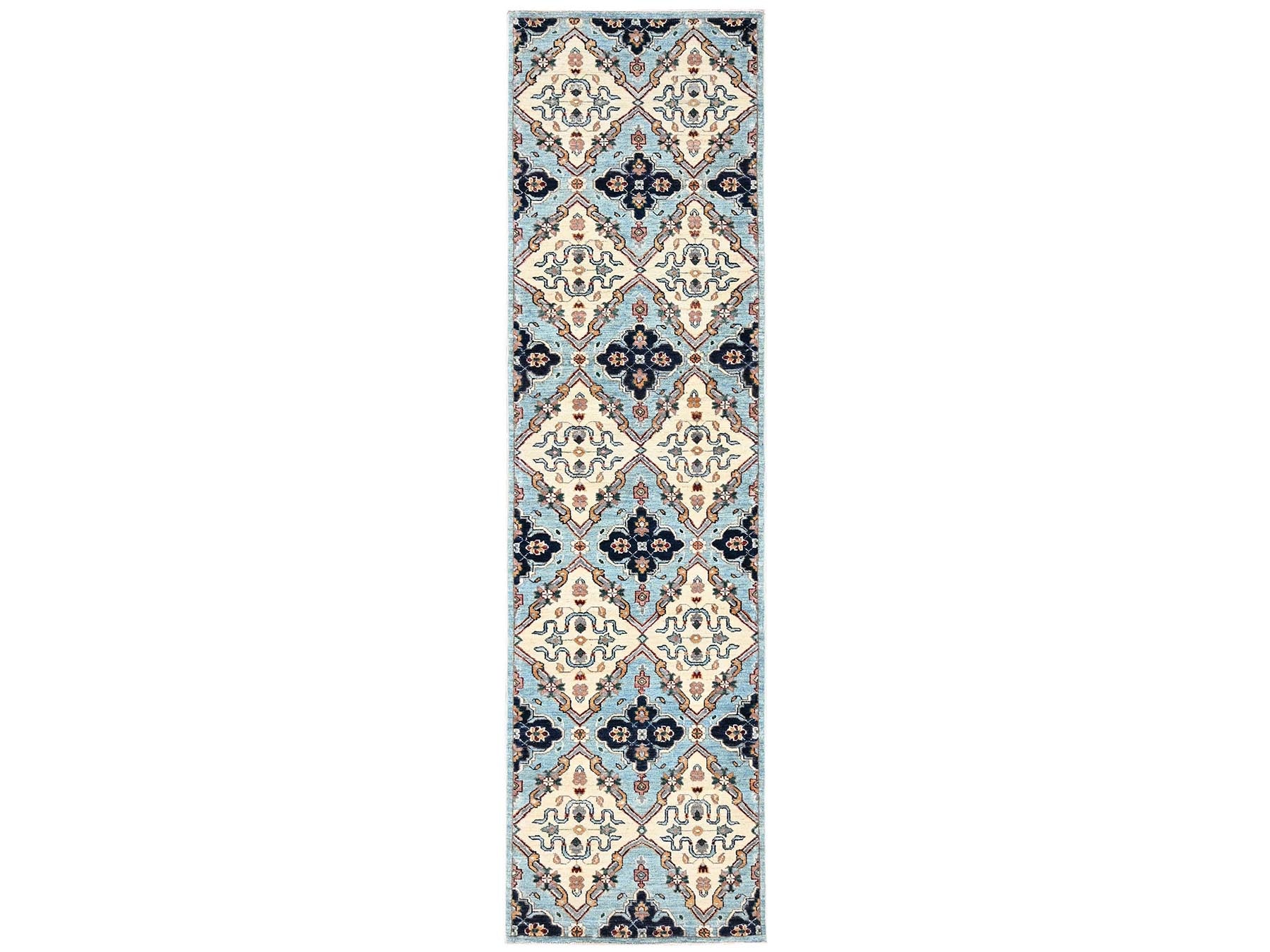 Blue 2'7" x 9'8" Tribal & Geometric Hand knotted Wool Rug - Sku: O02429