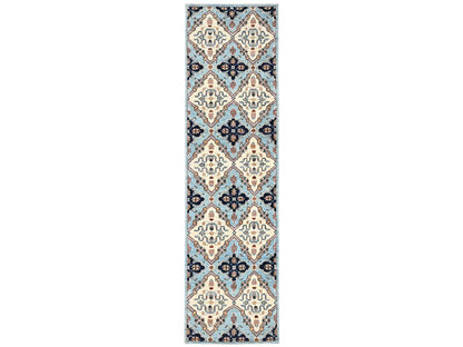 Blue 2'7" x 9'8" Tribal & Geometric Hand knotted Wool Rug - Sku: O02429