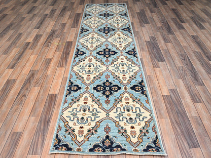 Blue 2'7" x 9'8" Tribal & Geometric Hand knotted Wool Rug - Sku: O02429