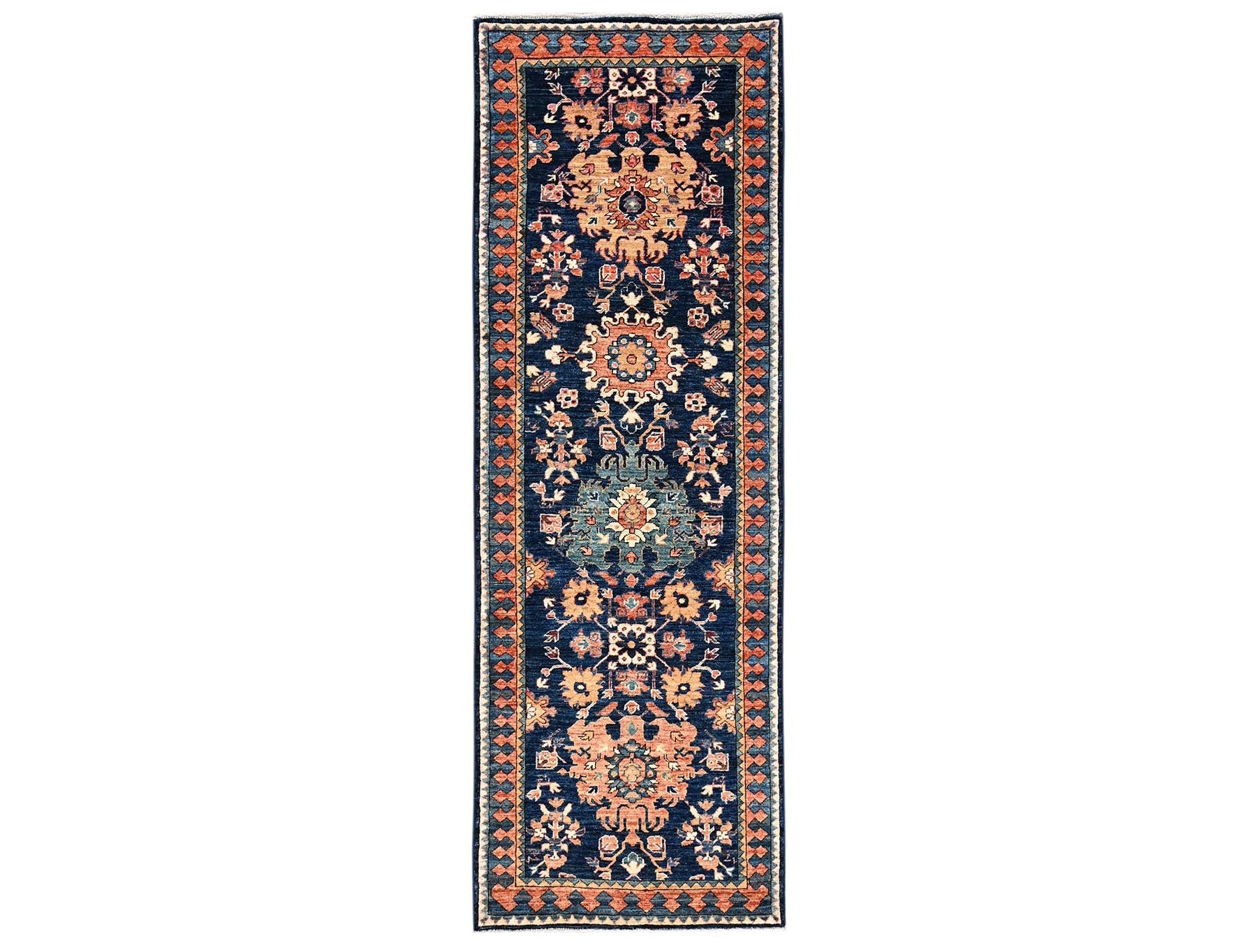 Blue 2'8" x 8'1" Tribal & Geometric Hand knotted Wool Rug - Sku: O02431