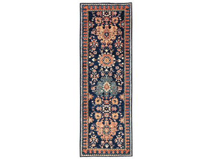 Blue 2'8" x 8'1" Tribal & Geometric Hand knotted Wool Rug - Sku: O02431
