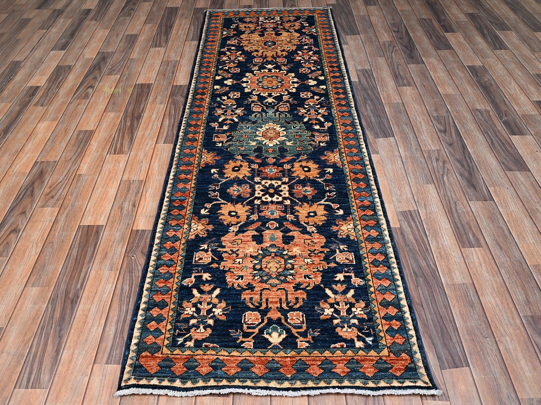 Blue 2'8" x 8'1" Tribal & Geometric Hand knotted Wool Rug - Sku: O02431