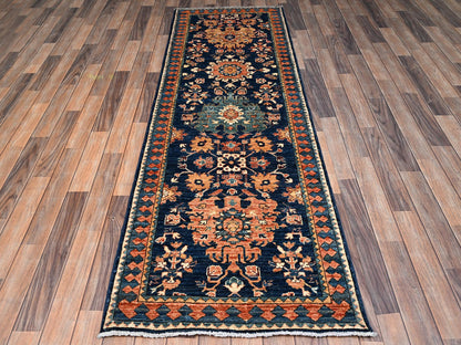 Blue 2'8" x 8'1" Tribal & Geometric Hand knotted Wool Rug - Sku: O02431