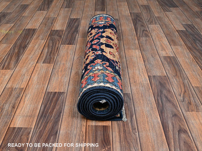 Blue 2'8" x 8'1" Tribal & Geometric Hand knotted Wool Rug - Sku: O02431