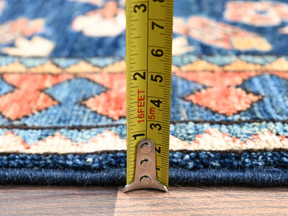 Blue 2'8" x 8'1" Tribal & Geometric Hand knotted Wool Rug - Sku: O02431