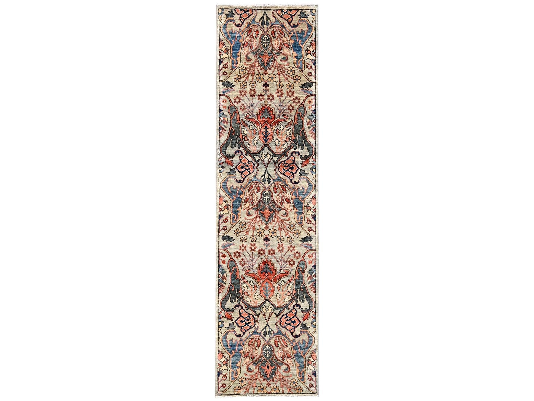 Tribal & Geometric hand-knotted wool runner in Green, 2'6" x 9'9" — SKU O02432