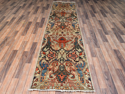 Tribal & Geometric hand-knotted wool runner in Green, 2'6" x 9'9" — SKU O02432 (view 2)