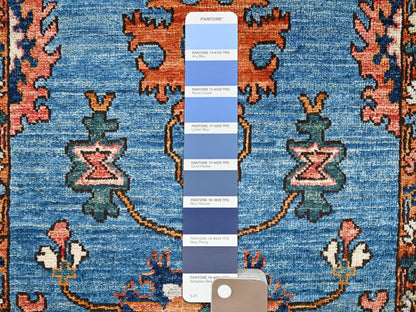 Blue 2'11" x 13'9" Tribal & Geometric Hand knotted Wool Rug - Sku: O02433