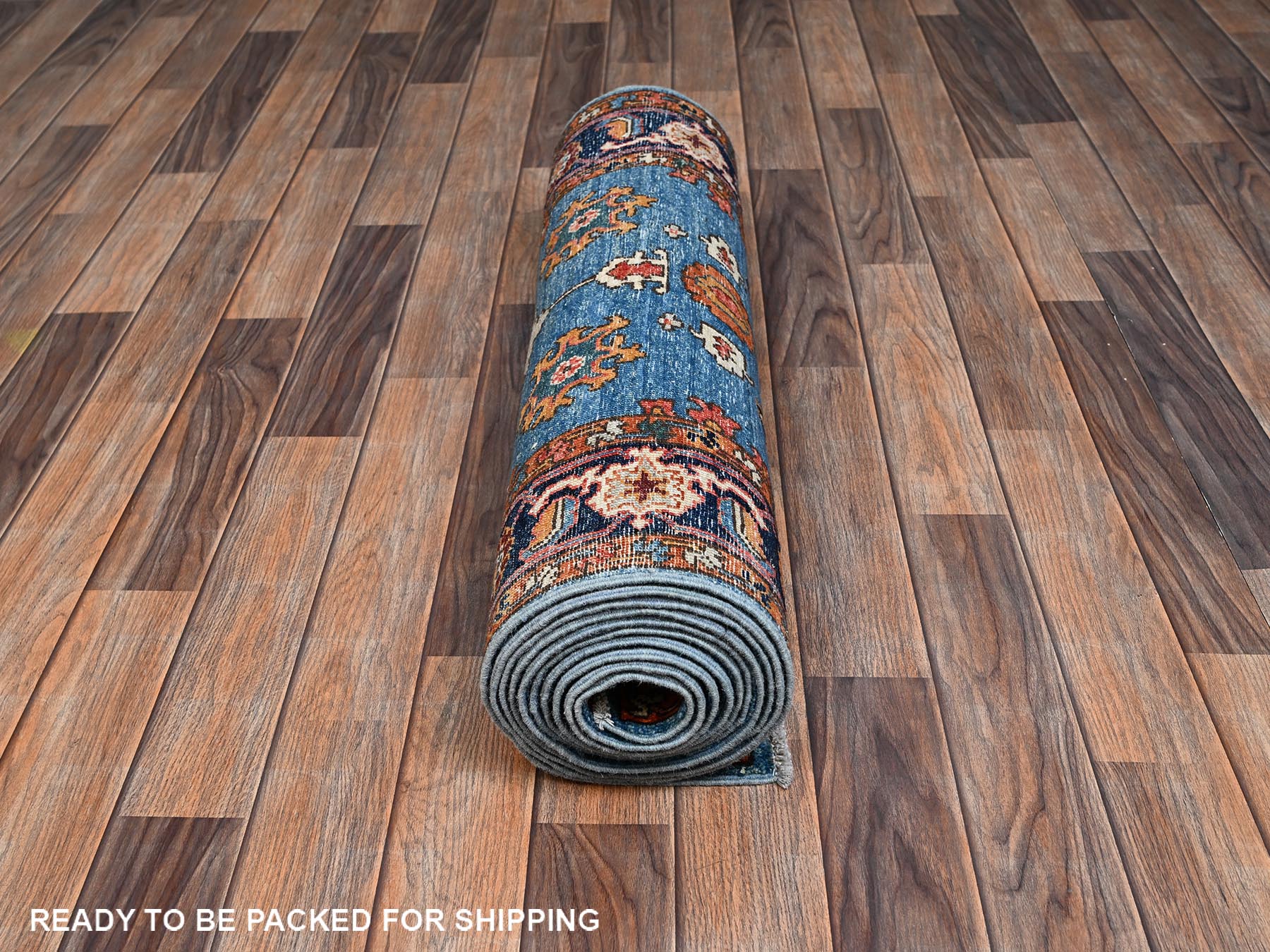 Heriz Tribal & Geometric hand-knotted wool runner in Blue & Navy Blue, 2'11" x 13'9" — SKU O02433 (view 5)