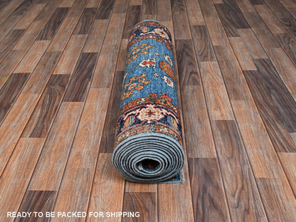Heriz Tribal & Geometric hand-knotted wool runner in Blue & Navy Blue, 2'11" x 13'9" — SKU O02433 (view 5)