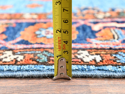 Blue 2'11" x 13'9" Tribal & Geometric Hand knotted Wool Rug - Sku: O02433