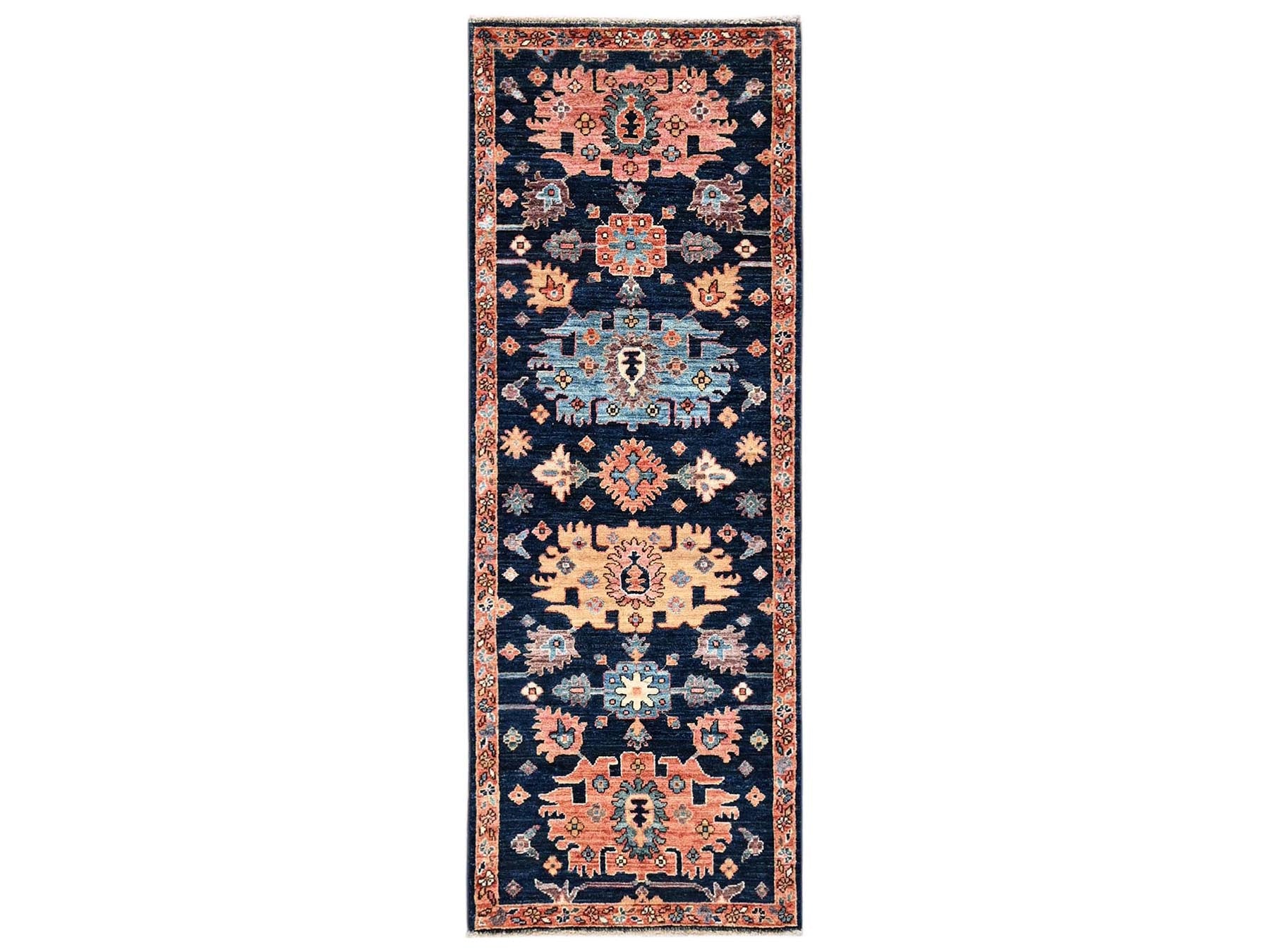 Blue 2'2" x 6'1" Tribal & Geometric Hand knotted Wool Rug - Sku: O02434