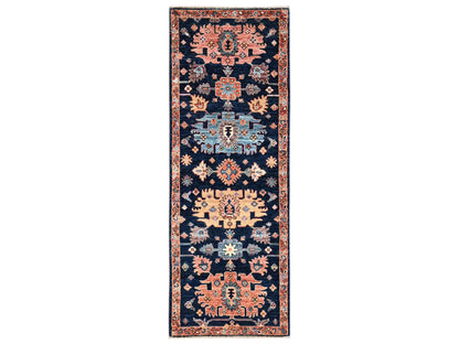 Blue 2'2" x 6'1" Tribal & Geometric Hand knotted Wool Rug - Sku: O02434