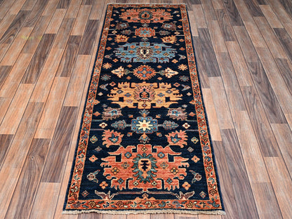 Blue 2'2" x 6'1" Tribal & Geometric Hand knotted Wool Rug - Sku: O02434