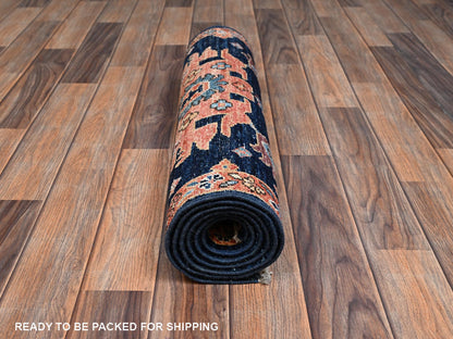 Blue 2'2" x 6'1" Tribal & Geometric Hand knotted Wool Rug - Sku: O02434