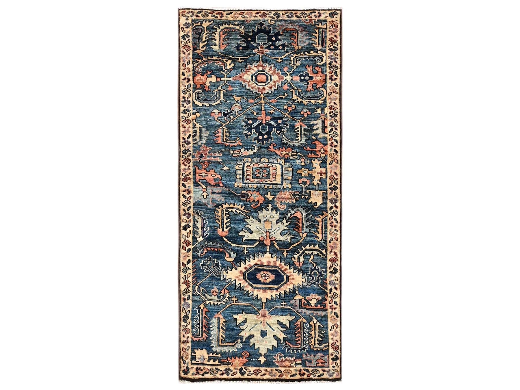 Blue 2'6" x 5'8" Tribal & Geometric Hand knotted Wool Rug - Sku: O02435