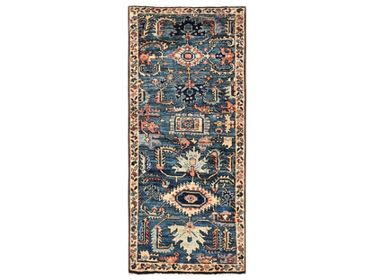 Blue 2'6" x 5'8" Tribal & Geometric Hand knotted Wool Rug - Sku: O02435