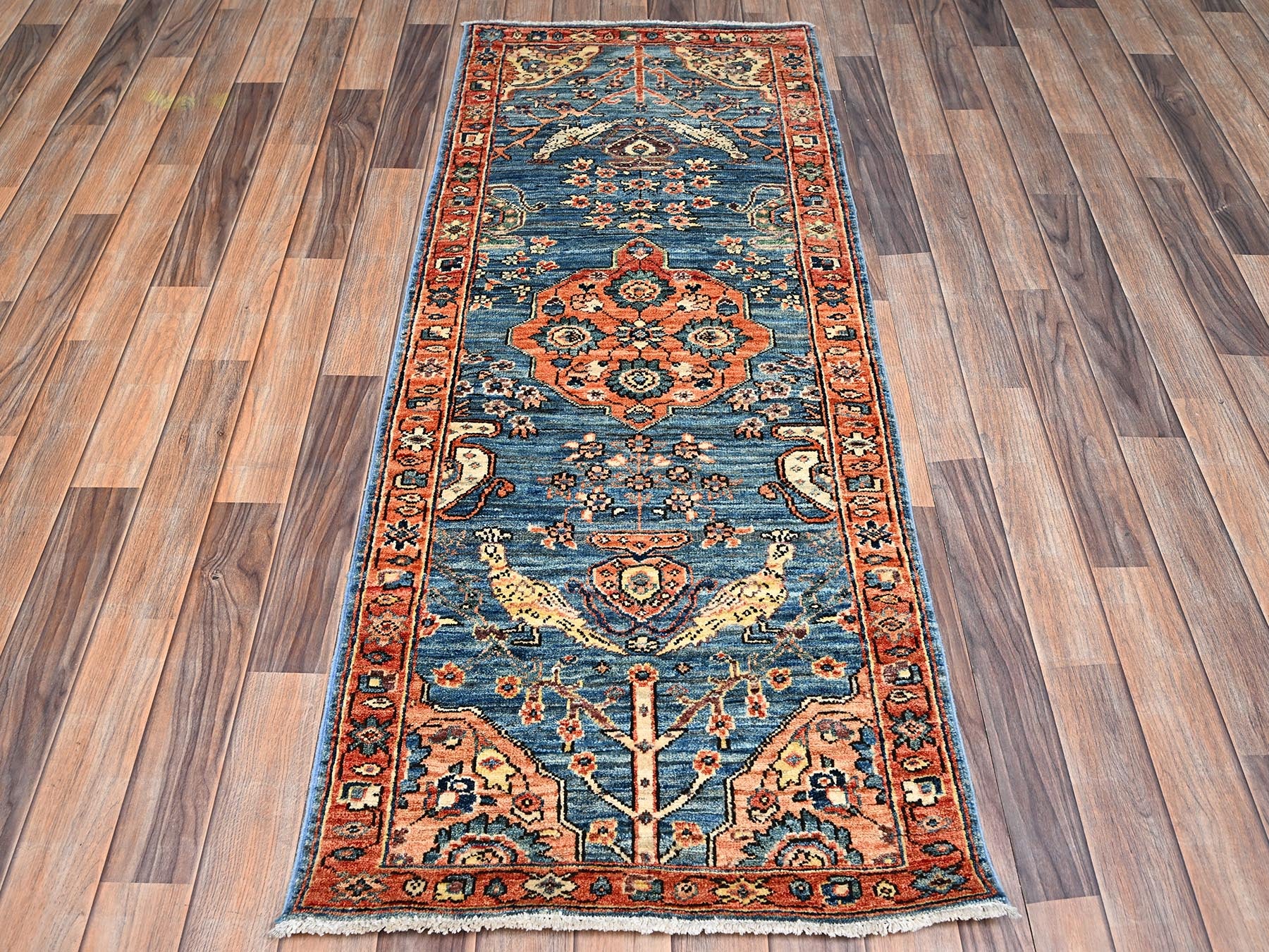 Blue 2'4" x 5'8" Tribal & Geometric Hand knotted Wool Rug - Sku: O02436