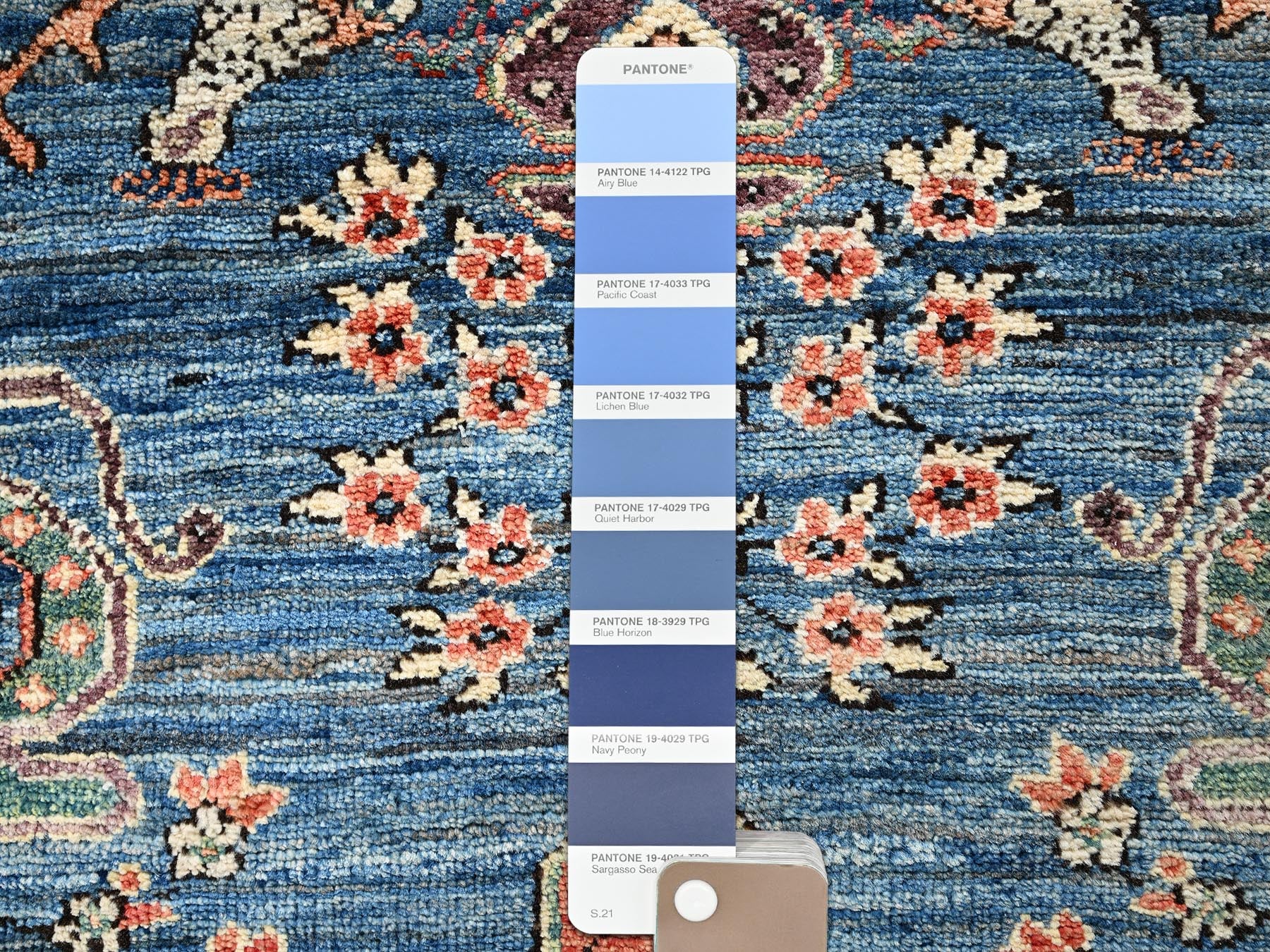 Tabriz Tribal & Geometric hand-knotted wool runner in Blue & Orange, 2'4" x 5'8" — SKU O02436 (view 4)