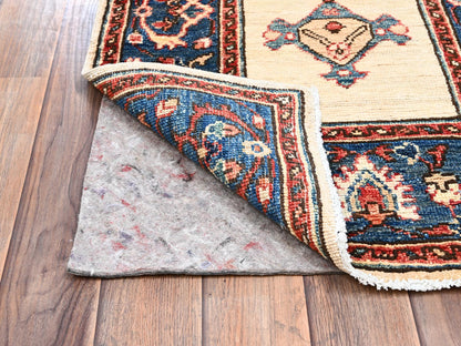 Heriz Tribal & Geometric hand-knotted wool runner in Ivory & Blue, 2'1" x 6'5" — SKU O02437 (view 3)