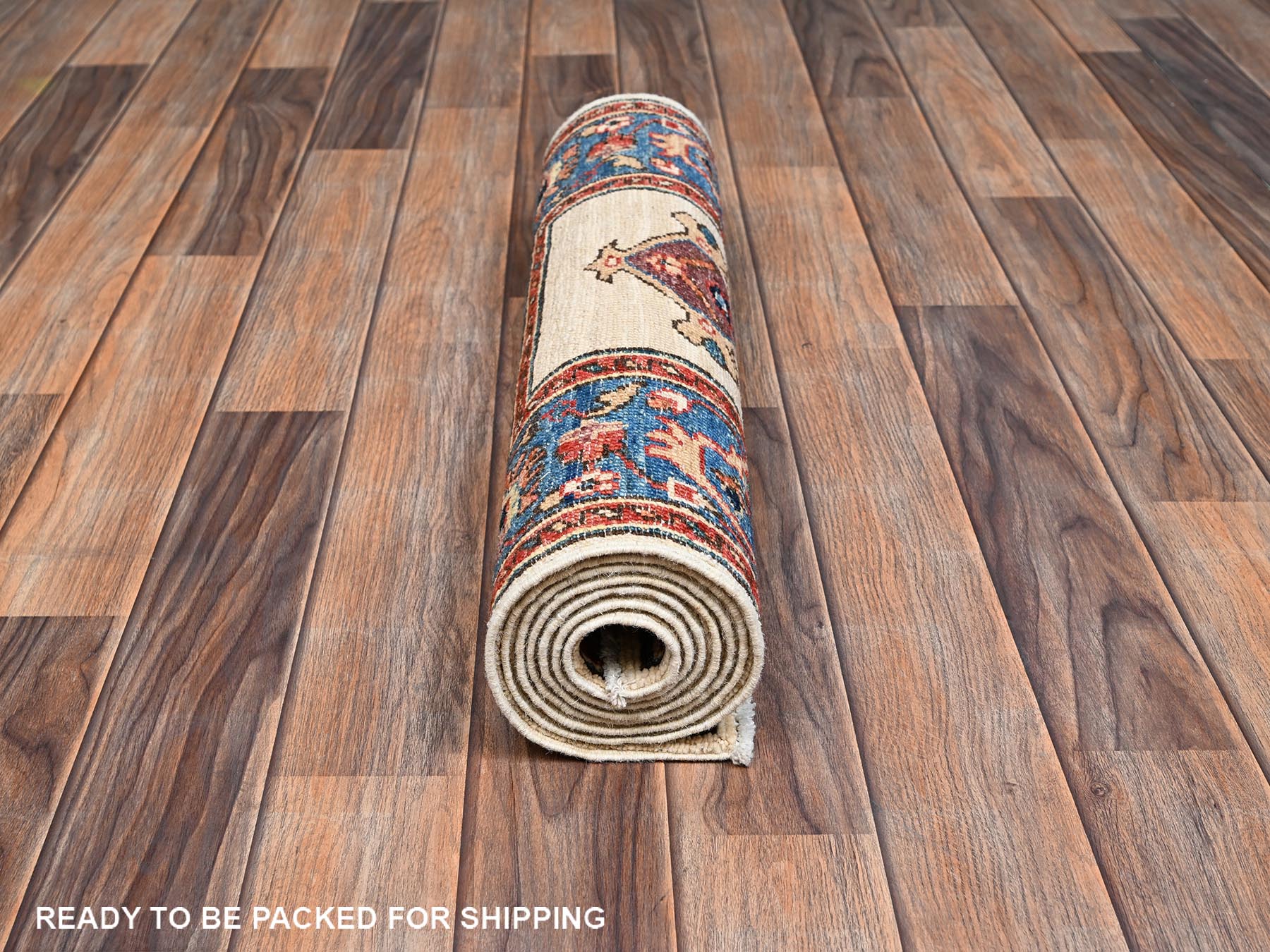 Heriz Tribal & Geometric hand-knotted wool runner in Ivory & Blue, 2'1" x 6'5" — SKU O02437 (view 5)