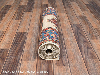 Heriz Tribal & Geometric hand-knotted wool runner in Ivory & Blue, 2'1" x 6'5" — SKU O02437 (view 5)