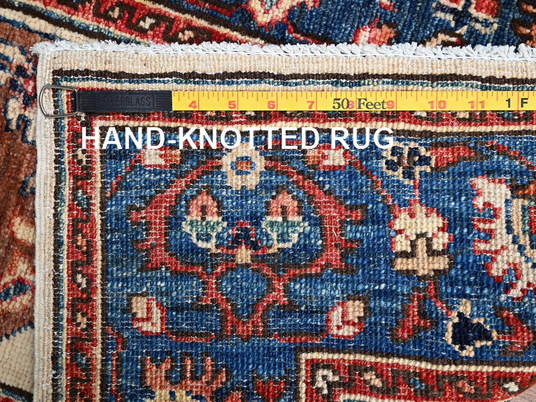 Heriz Tribal & Geometric hand-knotted wool runner in Ivory & Blue, 2'1" x 6'5" — SKU O02437 (view 7)