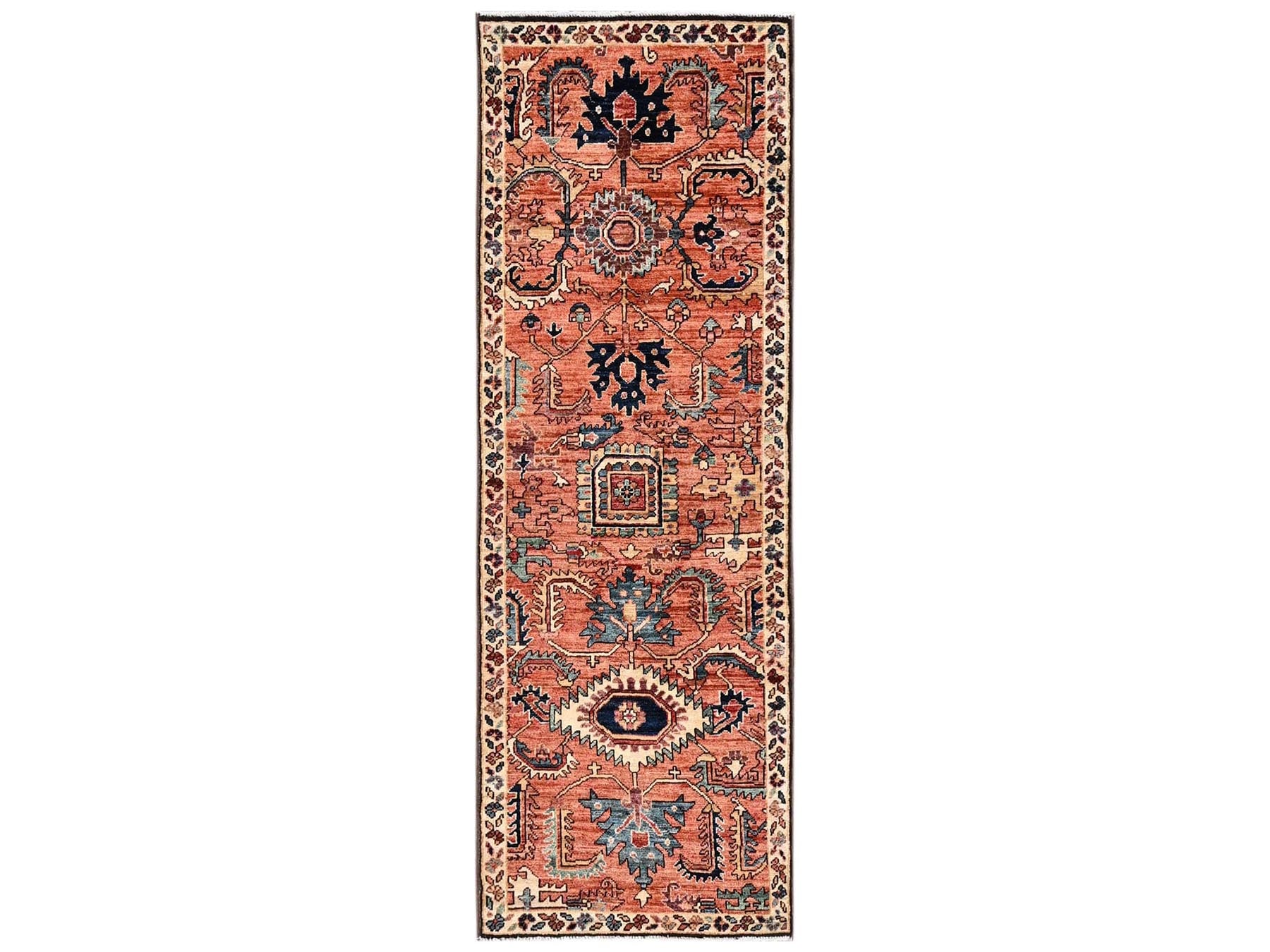 Orange 2'2" x 6'3" Tribal & Geometric Hand knotted Wool Rug - Sku: O02438