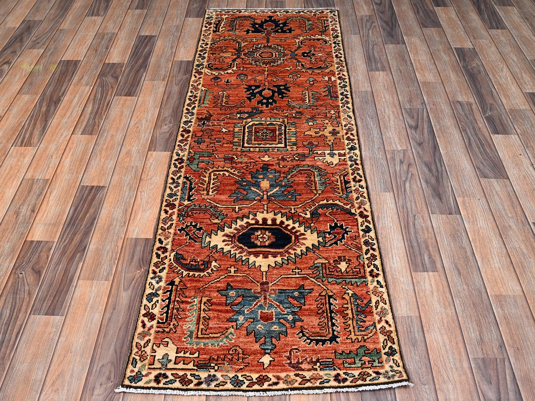 Orange 2'2" x 6'3" Tribal & Geometric Hand knotted Wool Rug - Sku: O02438