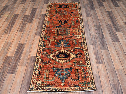 Orange 2'2" x 6'3" Tribal & Geometric Hand knotted Wool Rug - Sku: O02438