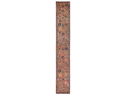 Tribal & Geometric hand-knotted wool runner in Orange & Midnight Blue, 2'9" x 19'4" — SKU O02439