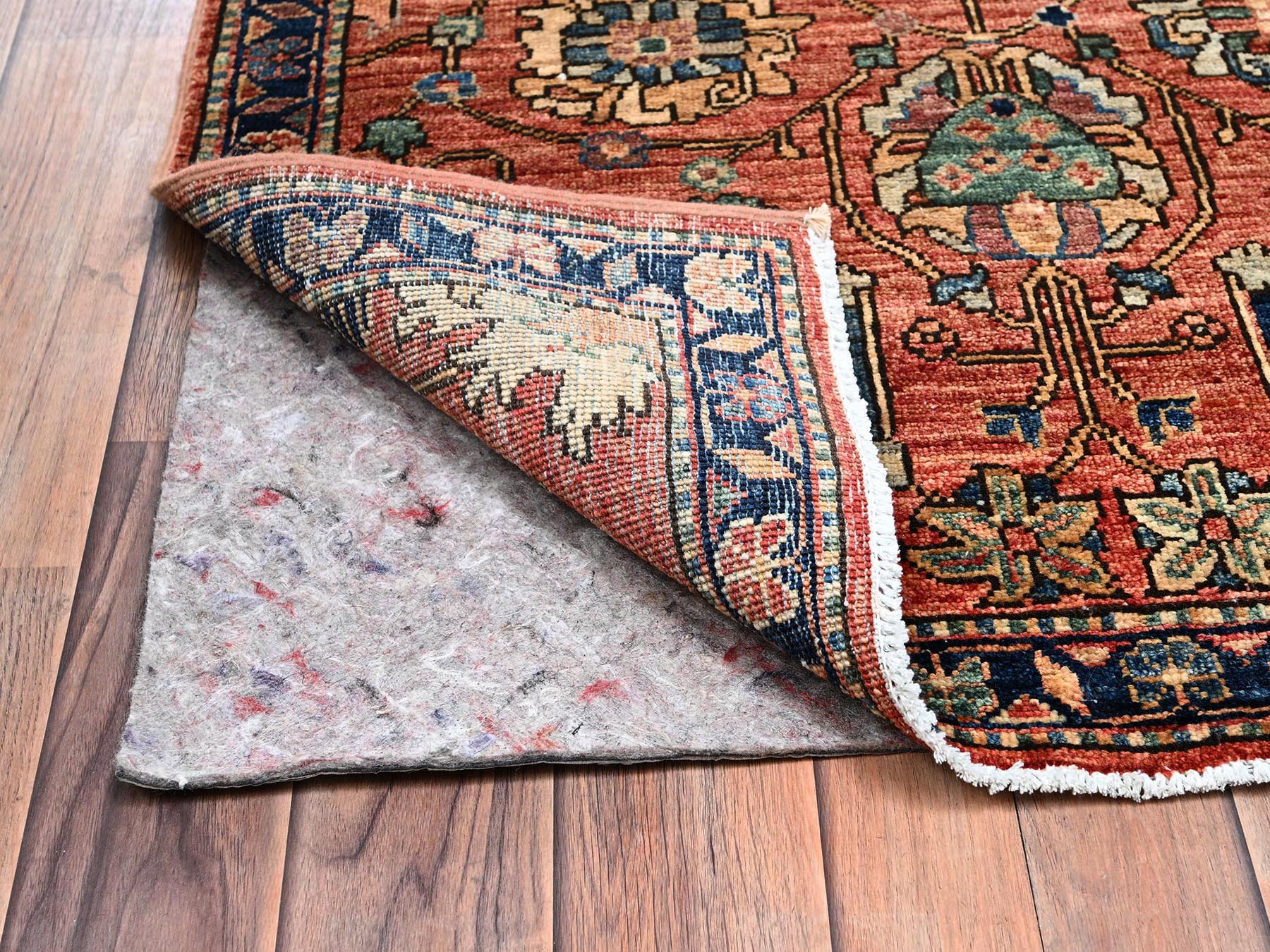 Tribal & Geometric hand-knotted wool runner in Orange & Midnight Blue, 2'9" x 19'4" — SKU O02439 (view 3)