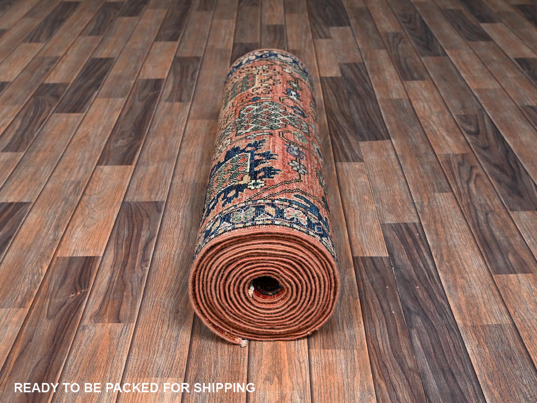 Tribal & Geometric hand-knotted wool runner in Orange & Midnight Blue, 2'9" x 19'4" — SKU O02439 (view 5)