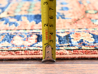 Tribal & Geometric hand-knotted wool runner in Orange & Midnight Blue, 2'9" x 19'4" — SKU O02439 (view 6)
