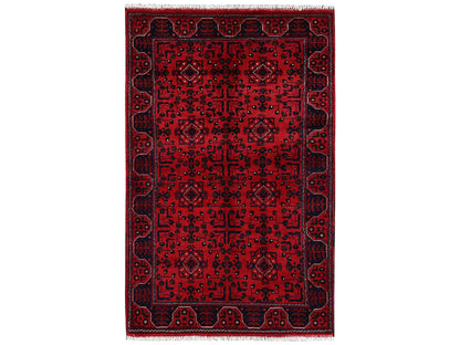 Tribal Tribal & Geometric hand-knotted wool rug in Red, 3'1" x 4'11" — SKU O02441