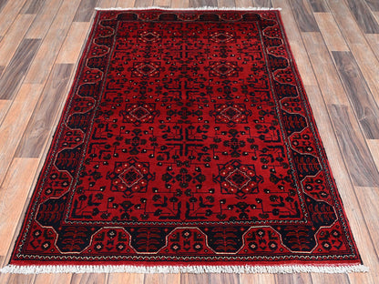 Red 3'1" x 4'11" Tribal & Geometric Hand knotted Wool Rug - Sku: O02441