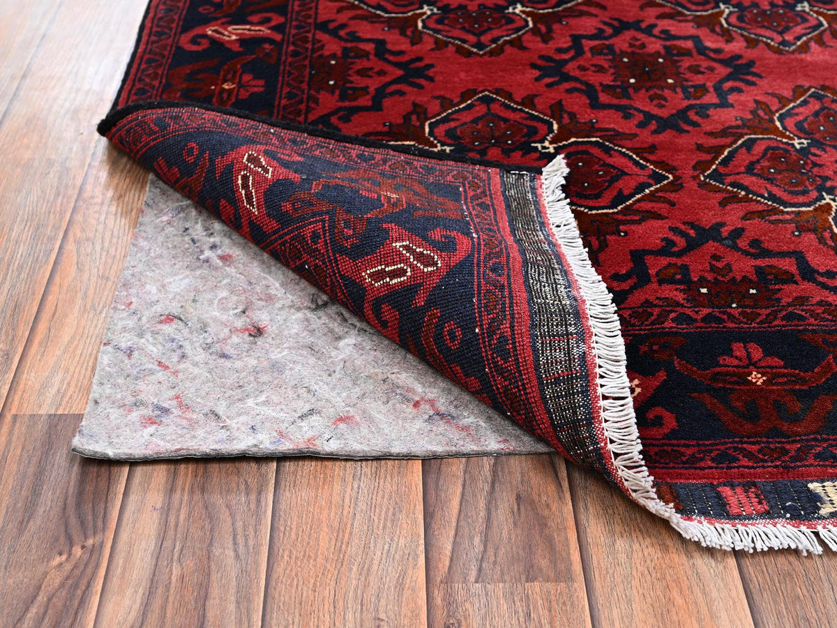 Tribal & Geometric hand-knotted wool rug in Red & Midnight Blue, 3'4" x 4'9" — SKU O02442 (view 3)