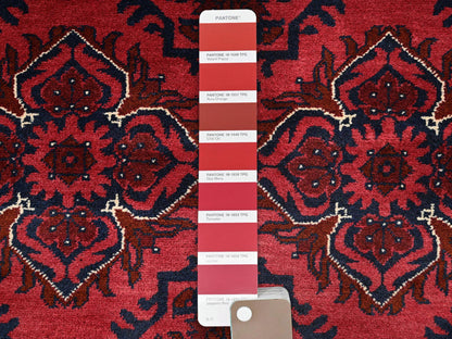 Tribal & Geometric hand-knotted wool rug in Red & Midnight Blue, 3'4" x 4'9" — SKU O02442 (view 4)