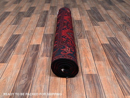Tribal & Geometric hand-knotted wool rug in Red & Midnight Blue, 3'4" x 4'9" — SKU O02442 (view 5)