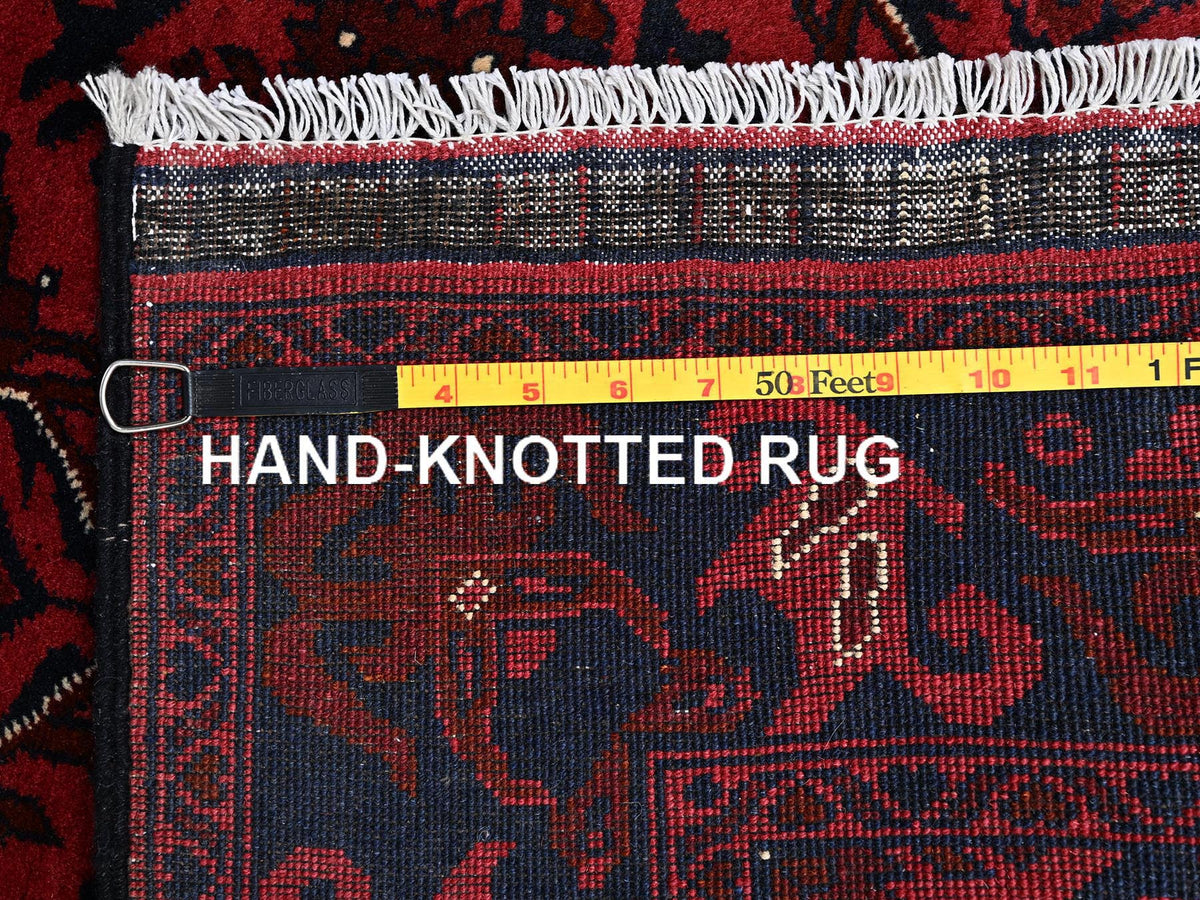 Tribal & Geometric hand-knotted wool rug in Red & Midnight Blue, 3'4" x 4'9" — SKU O02442 (view 7)
